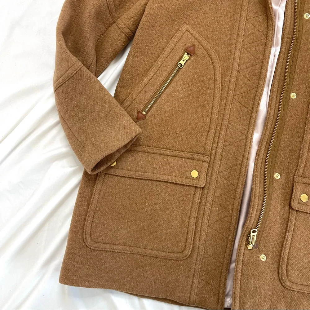 J. Crew Chateau Parka Italian Stadium Cloth Nello Gori Wool Faux Fur Jacket Coat - Picture 6 of 8